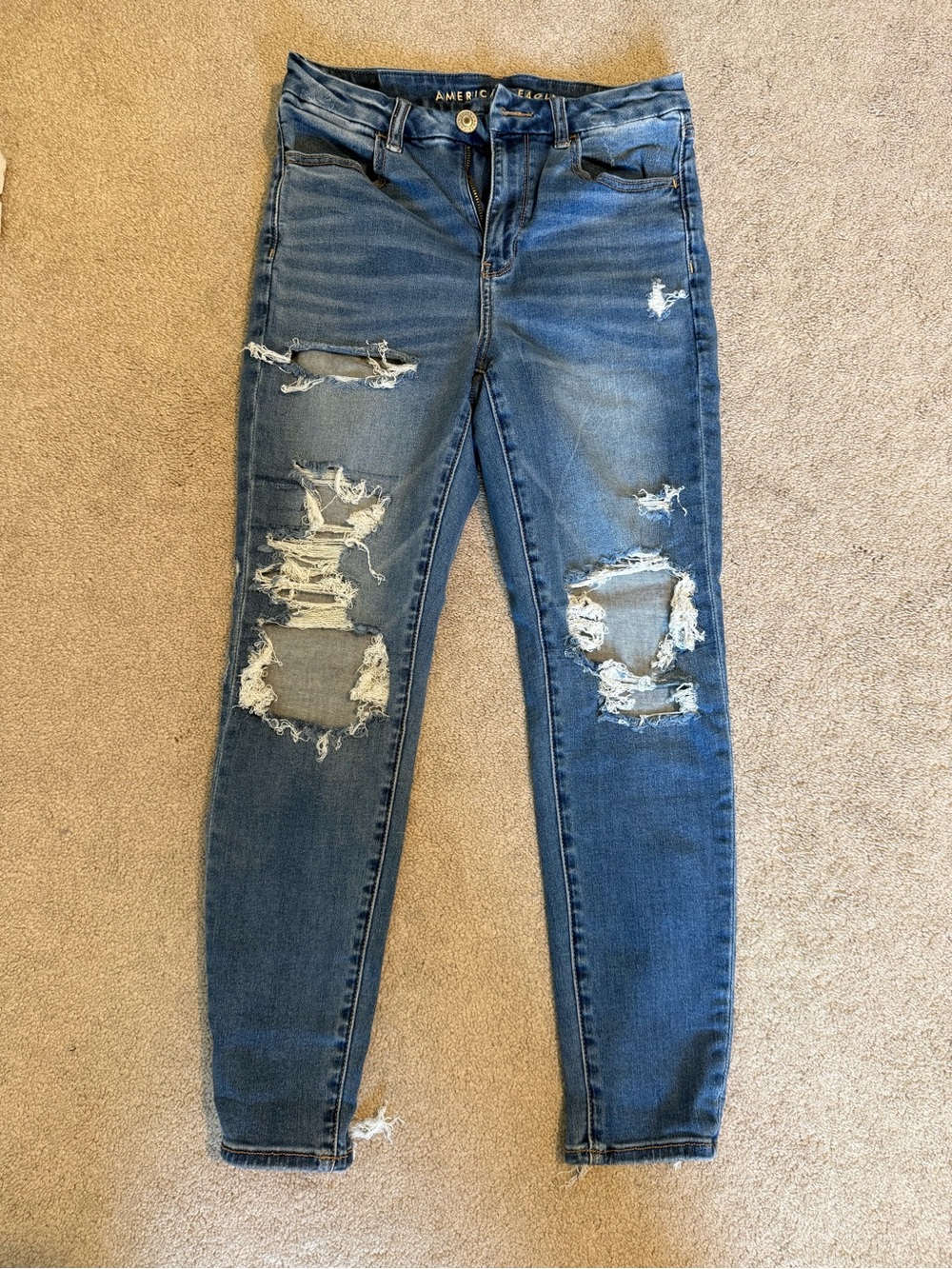 American Eagle Outfitters Ripped Skinny Jeans - Medium Blue